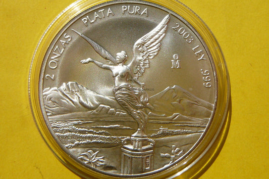 2 ONZAS PLATA PURA MEKSYK 2003 LIBERTAD Ag 999 2Oz