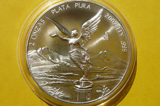 2 ONZAS PLATA PURA MEKSYK 2002 LIBERTAD Ag 999 2Oz