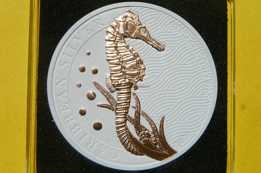 1$ BARBADOS 2020 KONIK MORSKI Ag/Au 999 Oz CERAMIK