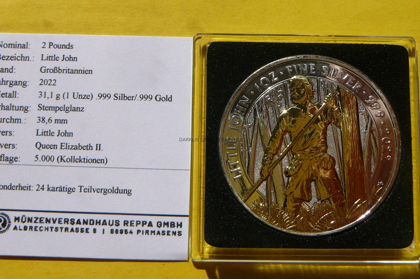 2 FUNTY BRYTANIA 2022 MAŁY JOHN Ag/Au 999 Oz +CER