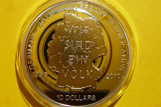 10$ NAURU 2010 ZJEDNOCZENIE NIEMIEC Ag 999 Oz +CER