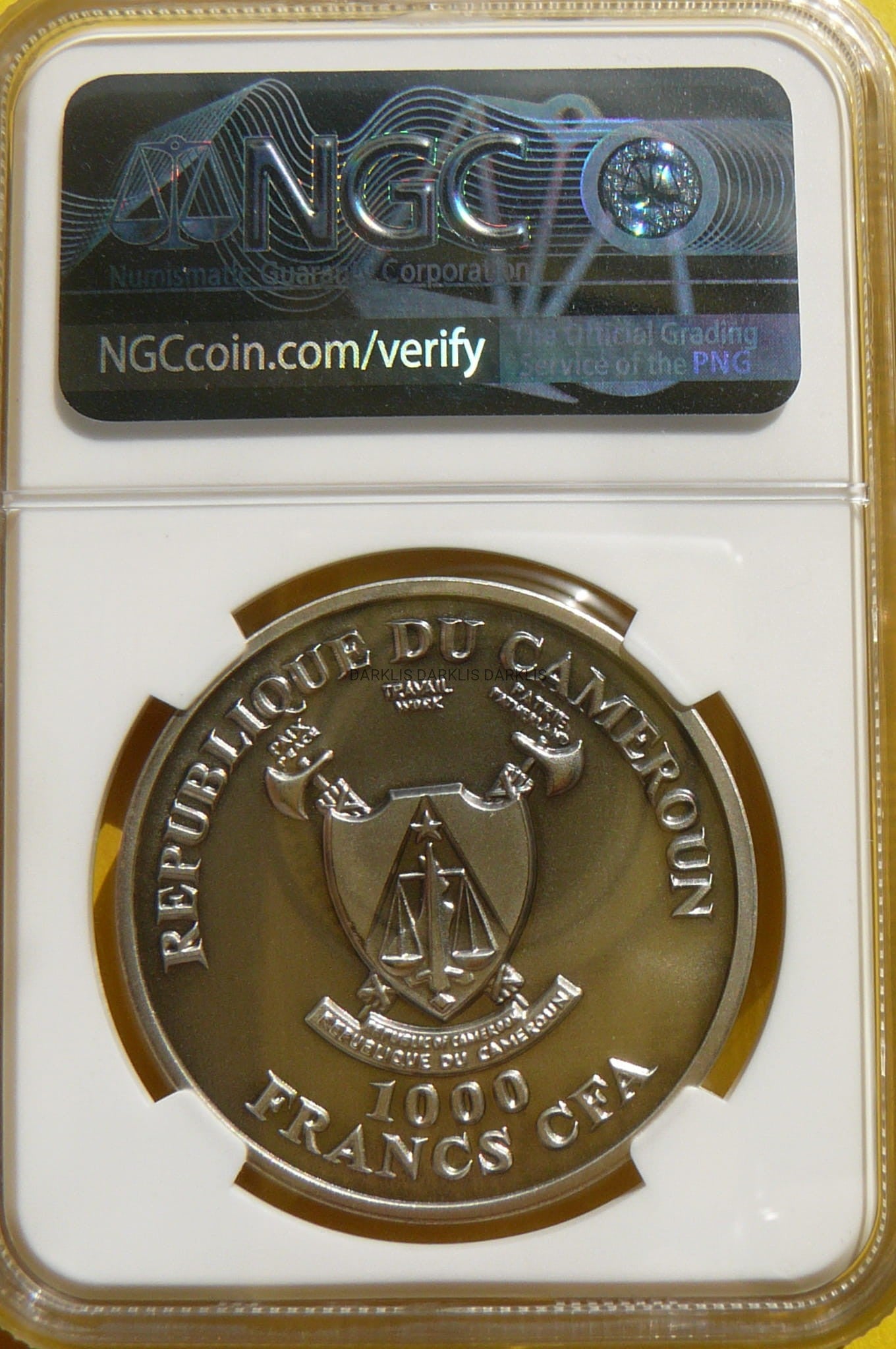 1000 FR KAMERUN 2016 SŁOŃ HIGH RELIEF ANTIQUE MS70