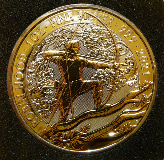 2 FUNTY BRYTANIA 2021 ROBIN HOOD Ag/Au 999 Oz +CER
