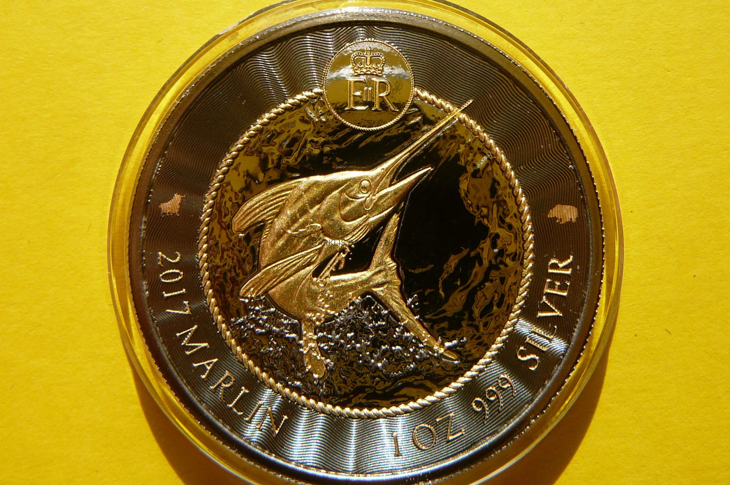 1$ KAJMANY 2017 MARLIN BŁĘKITNY Ag/Au 99 Oz RUTHEN