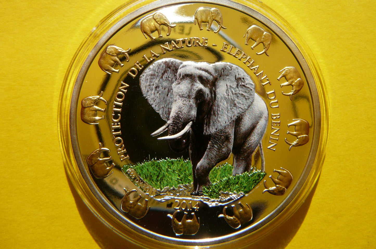 1000 FRANK BENIN 2014 SŁOŃ BENIŃSKI Ag/Au Oz KOLOR