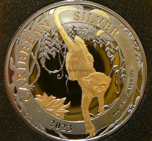 1$ BARBADOS 2023 ZIELONA MAŁPA Ag/Au RUTHEN +CER