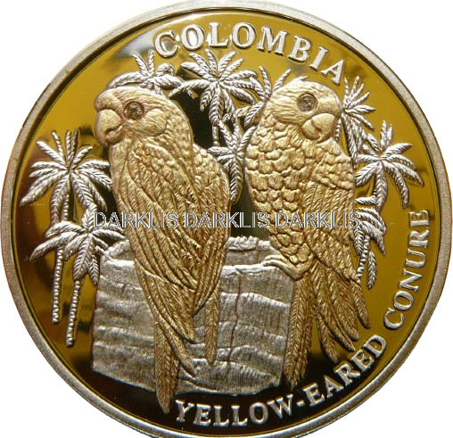 10$ LIBERIA 2005 PAPUGA ŻÓŁTOUCHA Ag 999 + BRYLANT