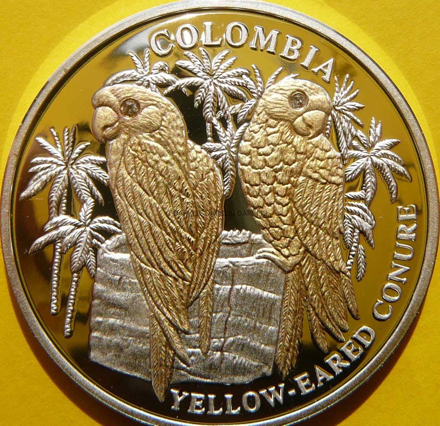 10$ LIBERIA 2005 PAPUGA ŻÓŁTOUCHA Ag 999 + BRYLANT