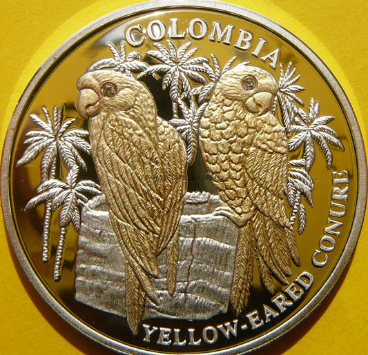 10$ LIBERIA 2005 PAPUGA ŻÓŁTOUCHA Ag 999 + BRYLANT