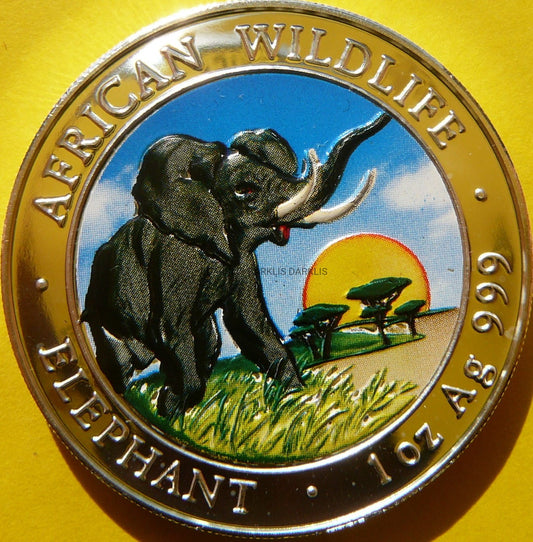 100 SHILL SOMALIA 2009 SŁOŃ AFRYKA Ag 999 Oz KOLOR