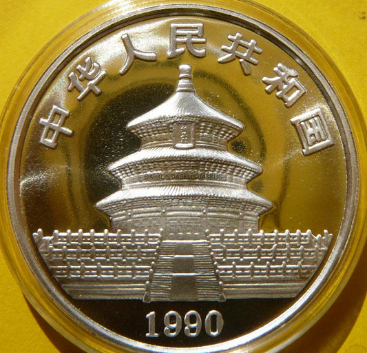 10 YUAN CHINY 1990 PANDA Ag 999 Oz DUŻA DATA