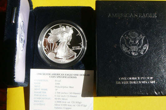 1$ USA 1998 P EAGLE BOGINI WOLNOŚCI LIBERTY Ag Oz PROOF