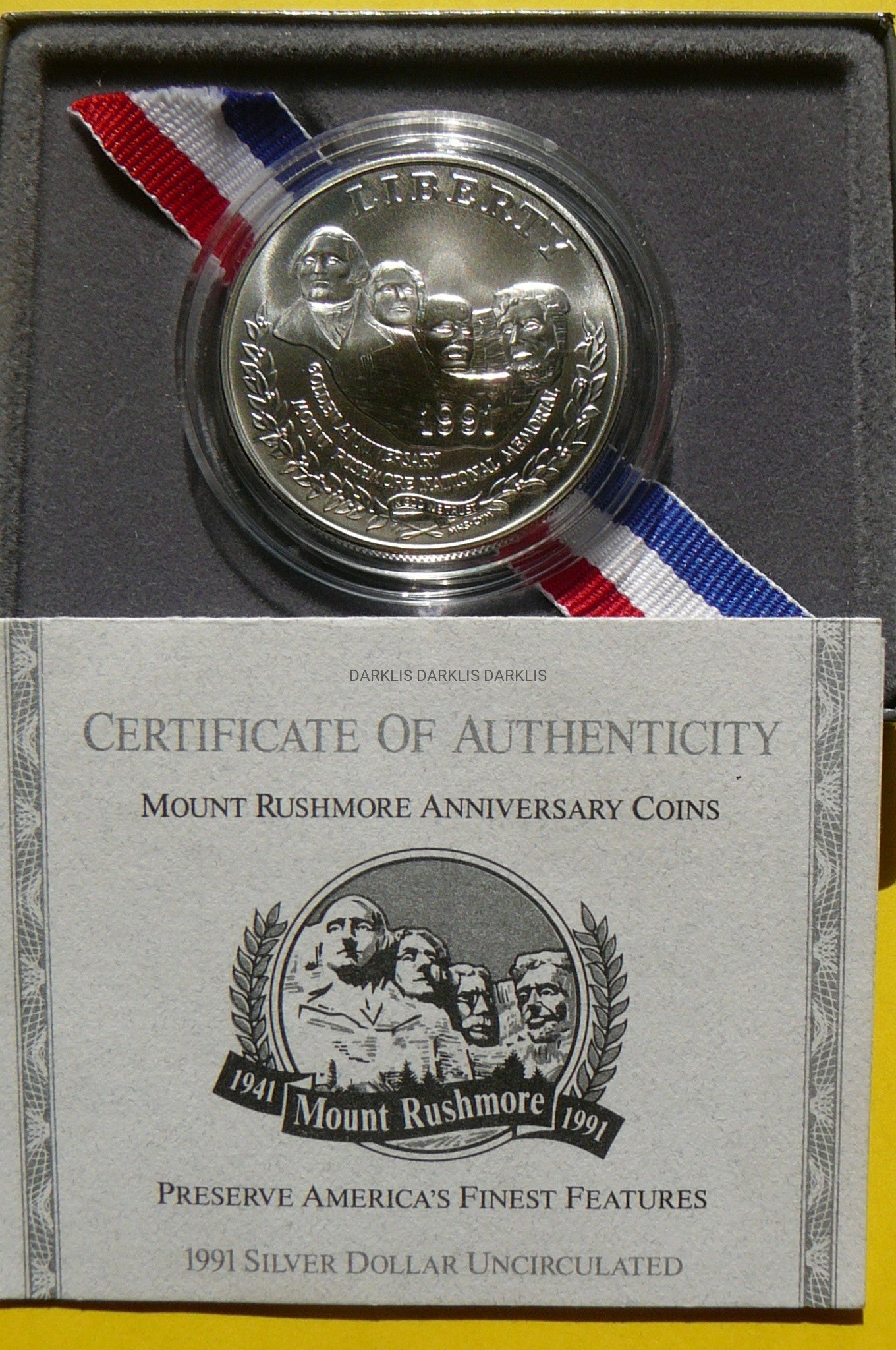 1$ USA 1991-S- MOUNT RUSHMORE NATIONAL MEMORIAL Ag