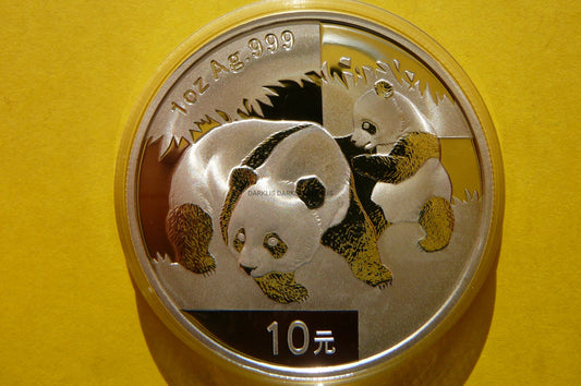 10 YUAN CHINY 2008 PANDA WIELKA SREBRO 999 UNCJA
