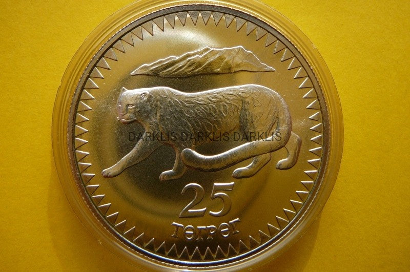 25 TUGRIK MONGOLIA 1987 PANTERA ŚNIEŻNA Ag925 MATT