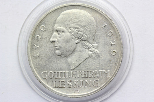 3 REICHSMARK WEIMAR 1929 G- GOTTHOLD LESSING STAN.