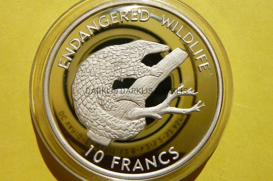10 FRANC KONGO 1999 ŁUSKOWIEC BIAŁOBRZUCHY -SREBRO