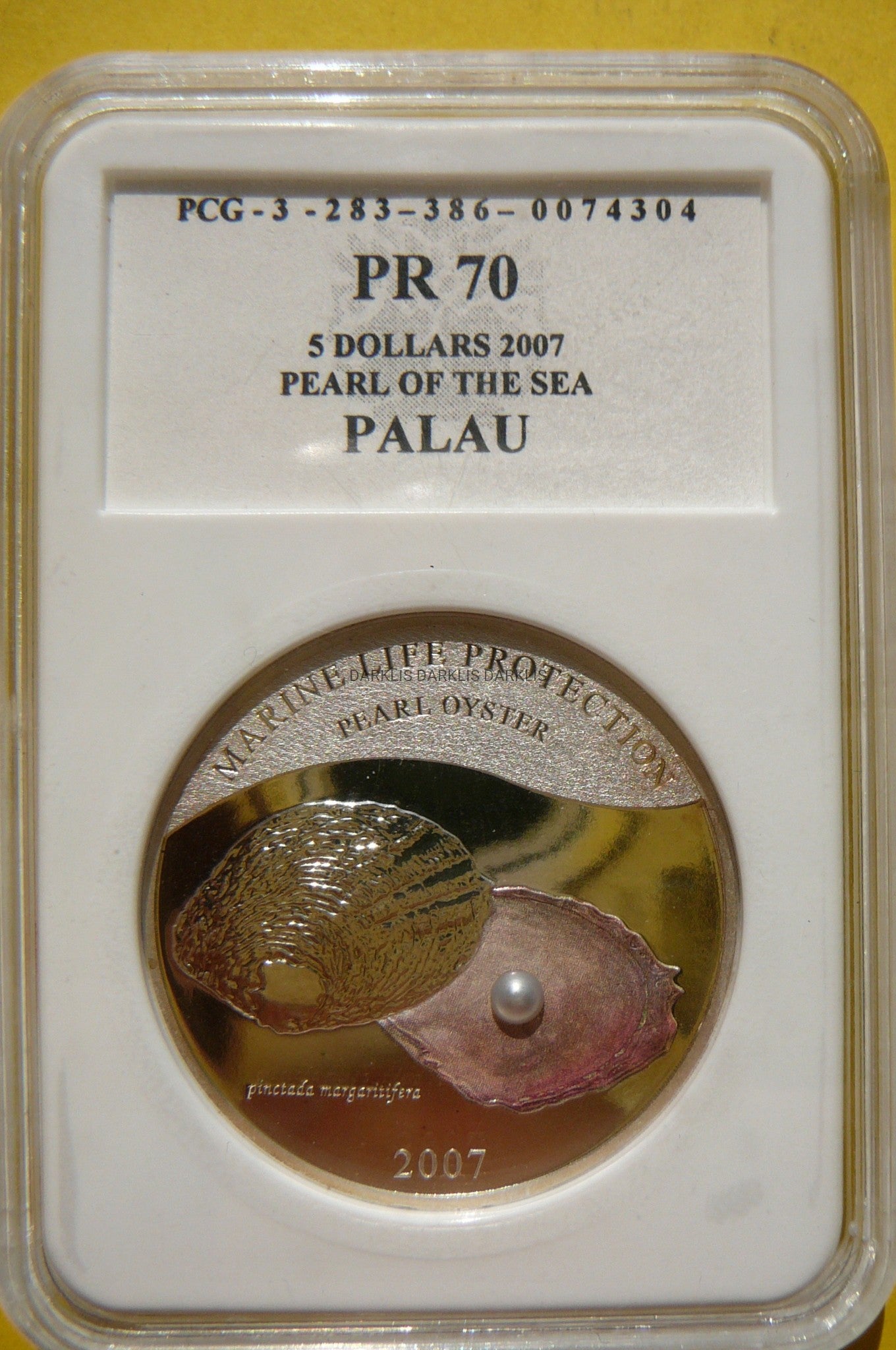 5$ PALAU 2007 PERŁA RÓŻOWA MASA PERŁOWA SREBRO 925
