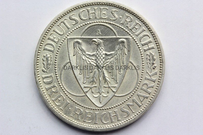 3 REICHSMARK WEIMAR 1930 ORZEŁ NADRENIA SUPER STAN