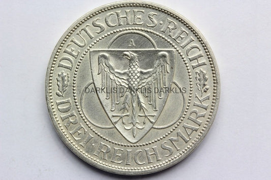 3 REICHSMARK WEIMAR 1930 ORZEŁ NADRENIA SUPER STAN