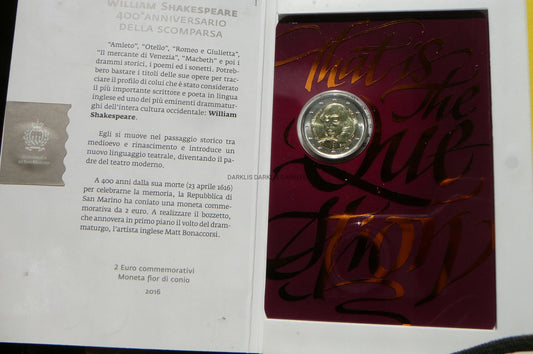 2 EURO SAN MARINO 2016 WILLIAM SZEKSPIR MENNICZA