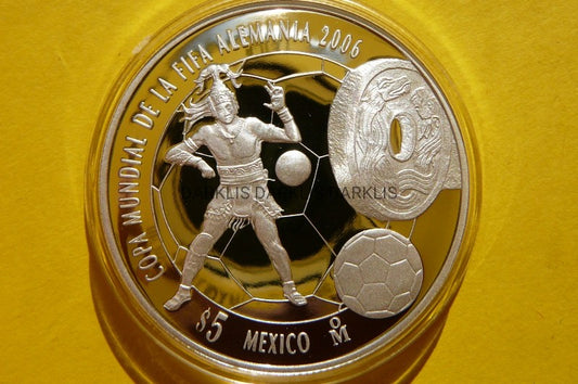 5 PESO MEKSYK 2006 INDIANIN PIŁKA NOŻNA Ag 999 Oz