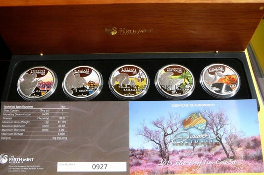 5 X1$ 2013 ODKRYCIE AUSTRALII ZWIERZĘTA Ag 999 5Oz