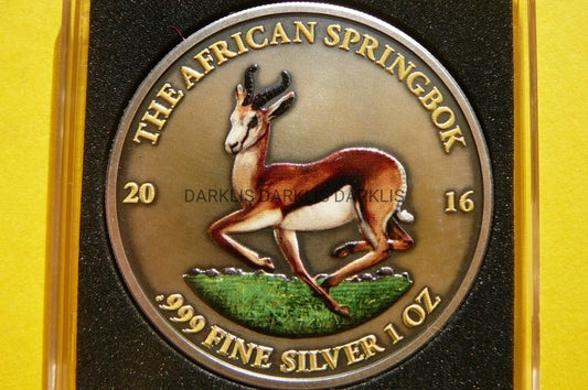 1000 FR GABON 2016 SPRINGBOK SREBRO 999 Oz KOLOR