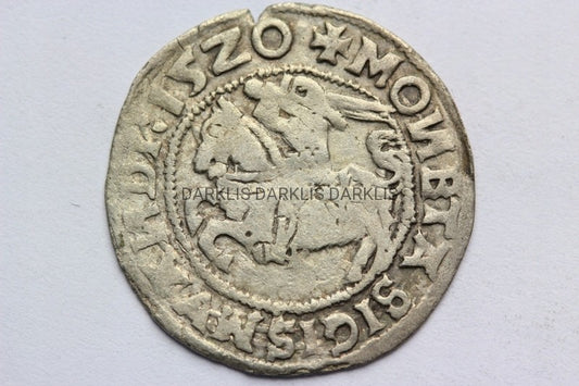 PÓŁGROSZ WILNO POLSKA 1520 ZYGMUNT I STARY ST.3+ N