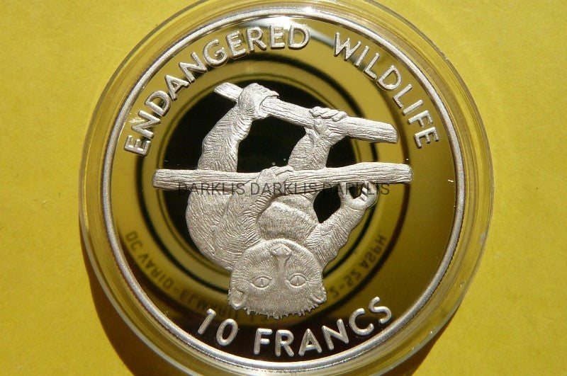 10 FRANC KONGO 1999-LENIWIEC-ZAGROŻONE GATUNKI -Ag
