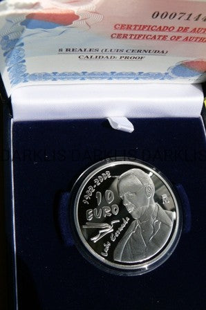 10 EURO HISZPANIA 2002 LUIS CERNUDA SREBRO 925+CER